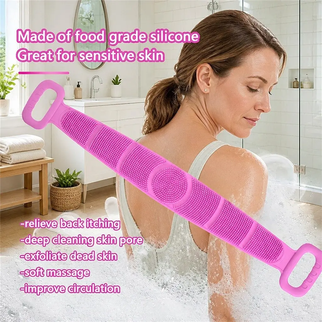 Silicone Bath Scrub Brush Purple 60x11cm Double-sided Exfoliating Tool