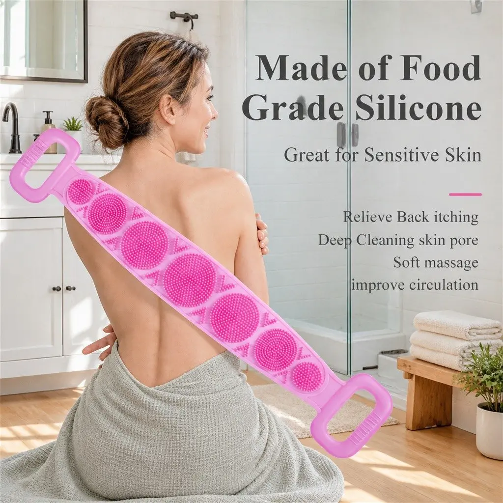 Silicone Bath Scrub Brush Purple 60x11cm Double-sided Exfoliating Tool