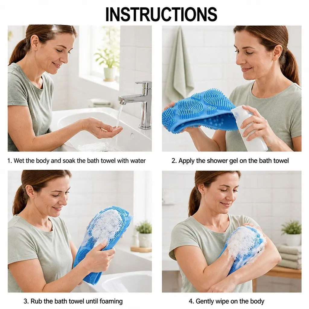 Silicone Bath Scrub Brush Purple 60x11cm Double-sided Exfoliating Tool