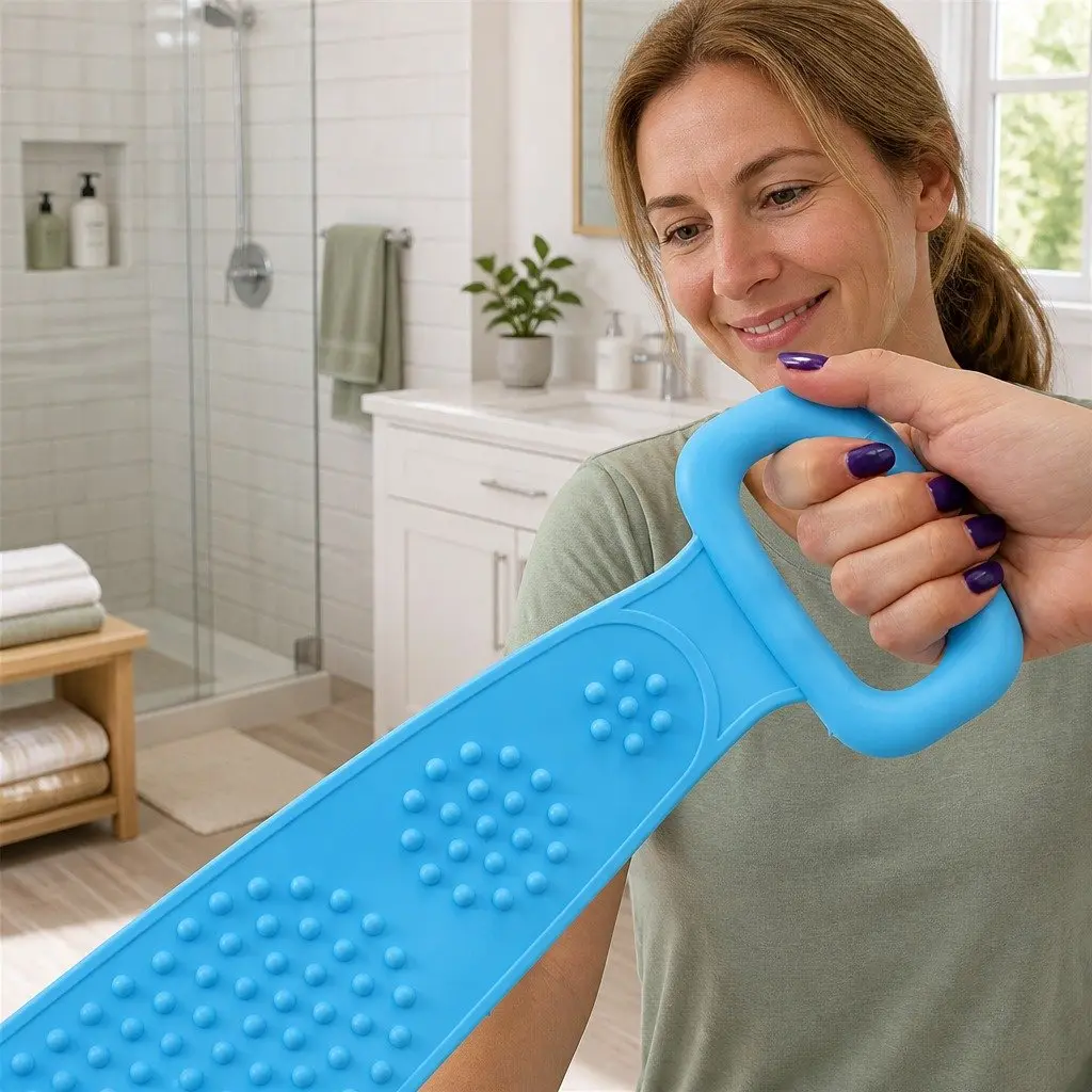 Silicone Bath Scrub Brush Purple 60x11cm Double-sided Exfoliating Tool