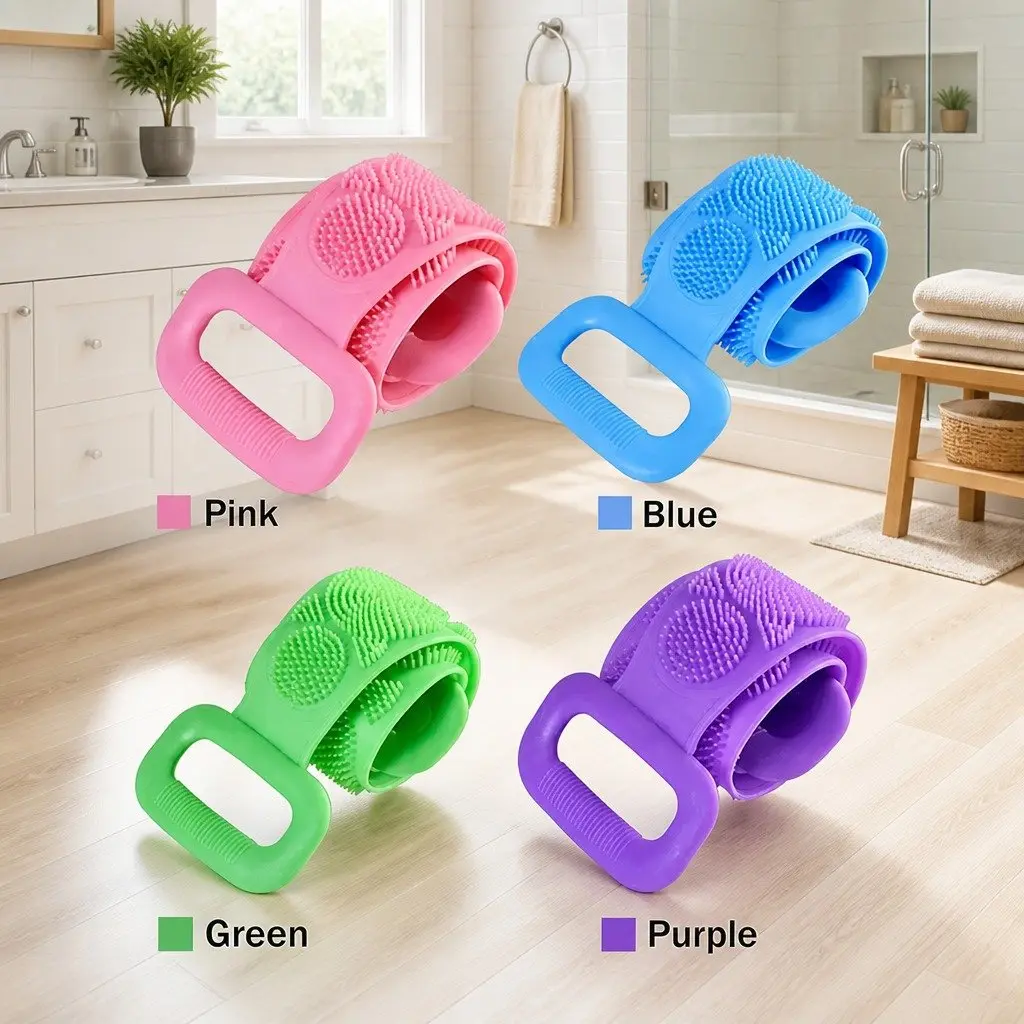 Silicone Bath Scrub Brush Purple 60x11cm Double-sided Exfoliating Tool