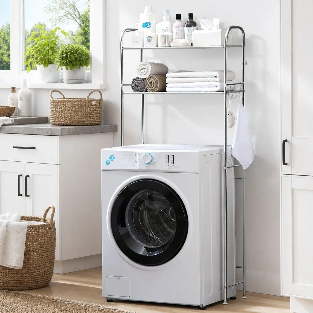 2-Tier Storage Rack Silver 155x48x25cm Stainless Steel Organizer for Washing Machine