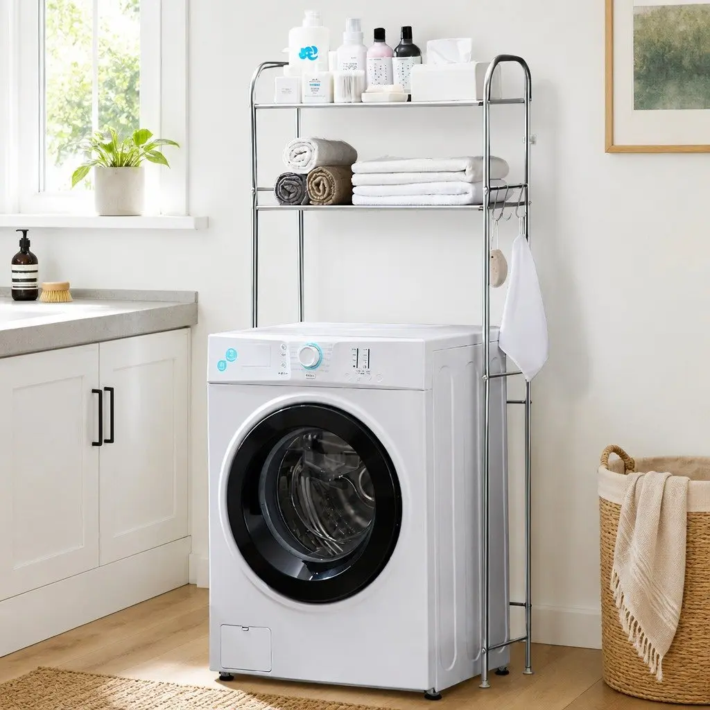 2-Tier Storage Rack Silver 155x48x25cm Stainless Steel Organizer for Washing Machine