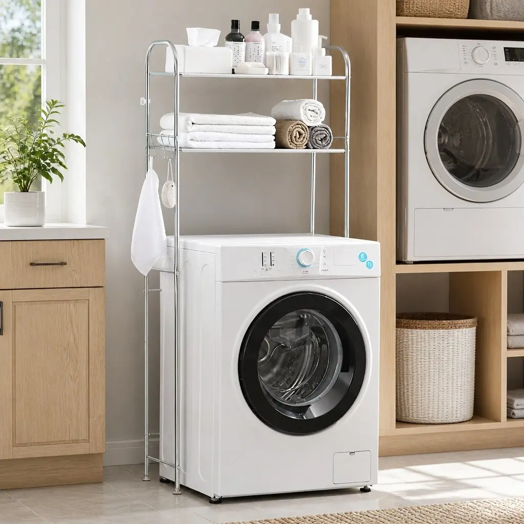 2-Tier Storage Rack Silver 155x48x25cm Stainless Steel Organizer for Washing Machine