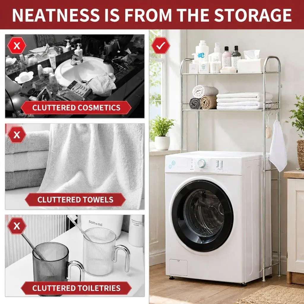 2-Tier Storage Rack Silver 155x48x25cm Stainless Steel Organizer for Washing Machine