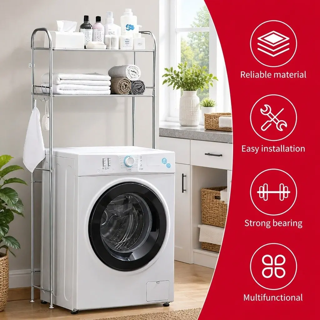 2-Tier Storage Rack Silver 155x48x25cm Stainless Steel Organizer for Washing Machine