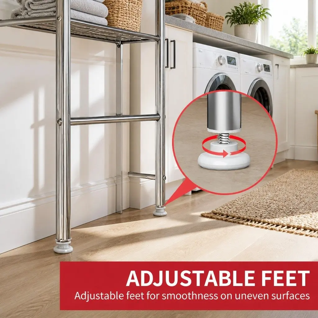 2-Tier Storage Rack Silver 155x48x25cm Stainless Steel Organizer for Washing Machine