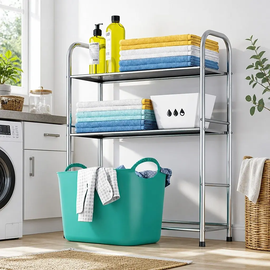 2-Tier Storage Rack Silver 155x48x25cm Stainless Steel Organizer for Washing Machine
