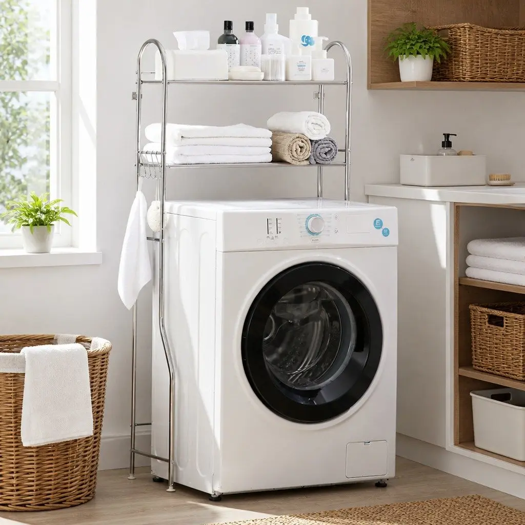 Storage Rack Silver 135x65x25cm 2 Layer Organizer Stand for Laundry Washing Machine