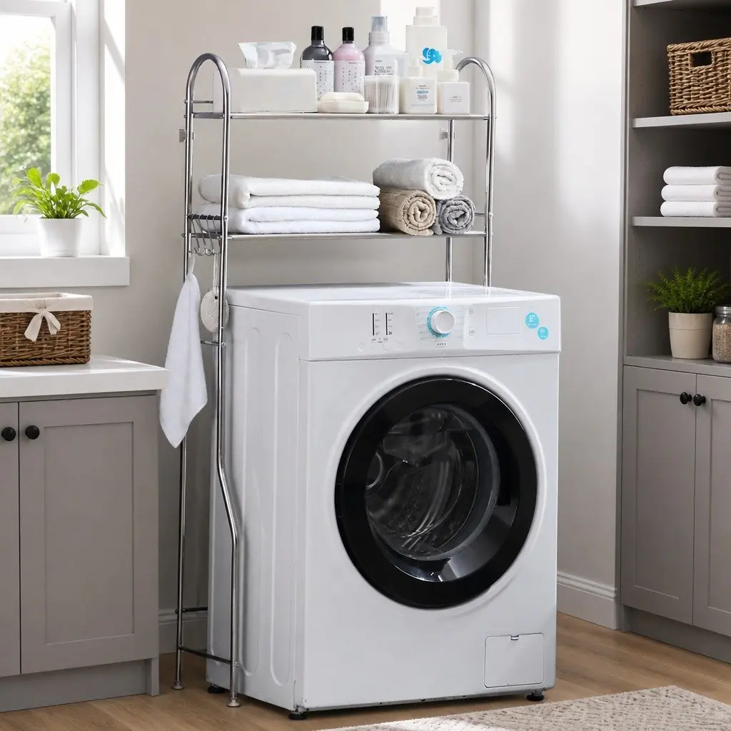 Storage Rack Silver 135x65x25cm 2 Layer Organizer Stand for Laundry Washing Machine