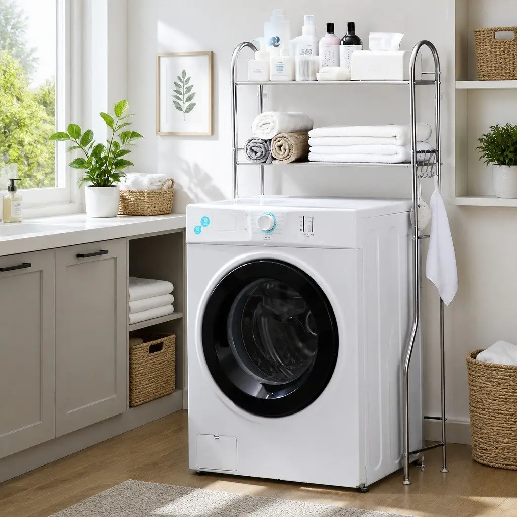 Storage Rack Silver 135x65x25cm 2 Layer Organizer Stand for Laundry Washing Machine
