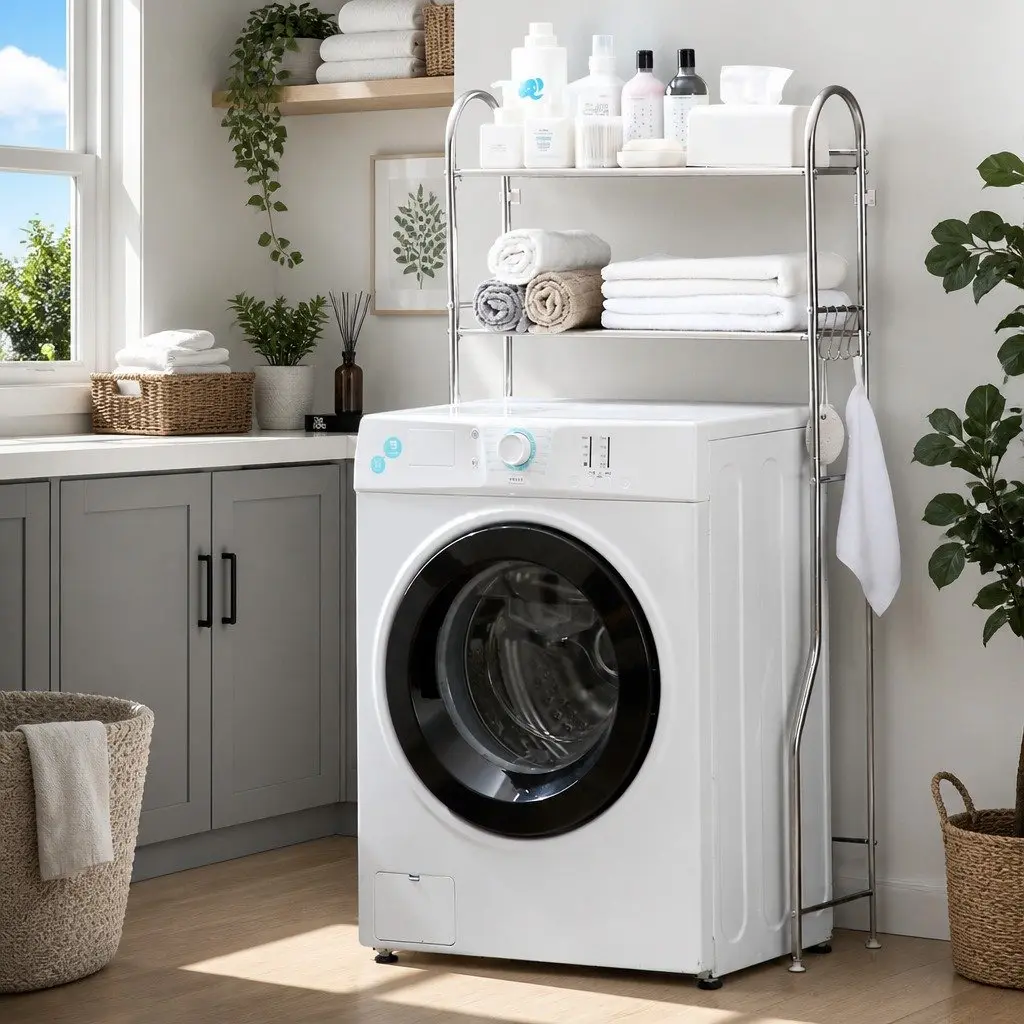 Storage Rack Silver 135x65x25cm 2 Layer Organizer Stand for Laundry Washing Machine