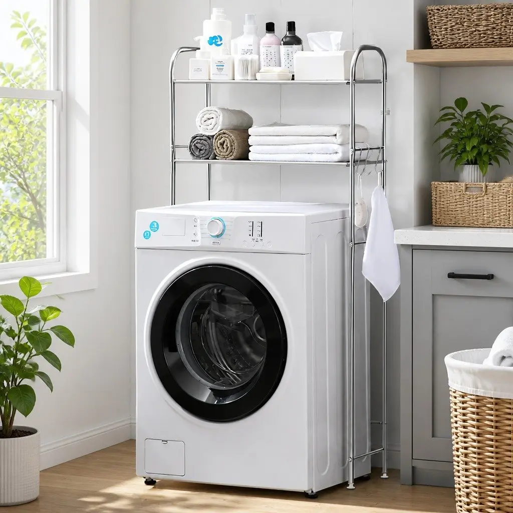 Storage Rack Silver 135x65x25cm 2 Layer Organizer Stand for Laundry Washing Machine