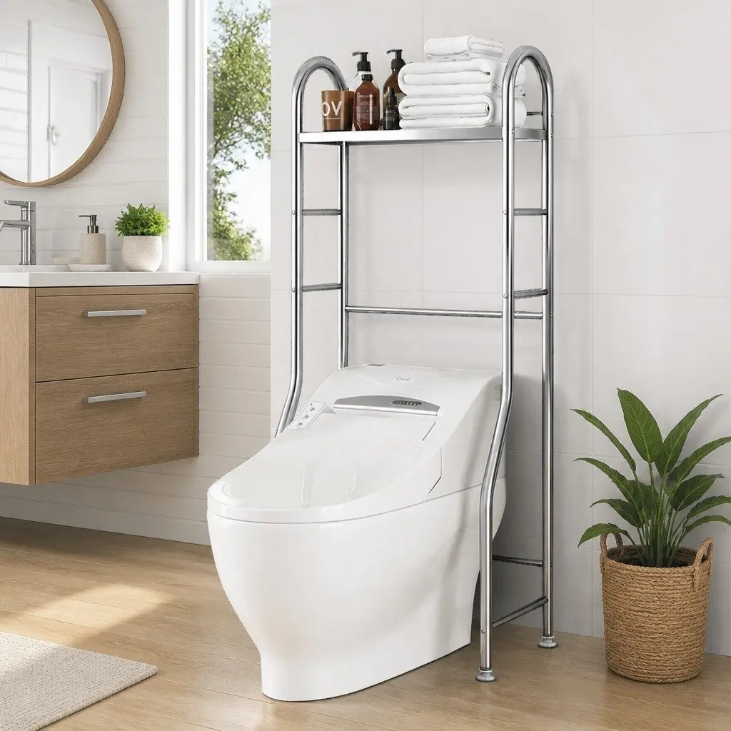 Storage Rack Silver 110x48x25cm Stainless Steel Over Washer Toilet Organiser