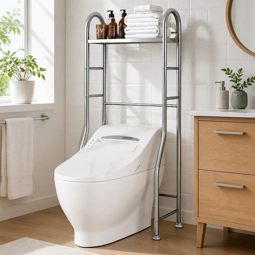 Storage Rack Silver 110x48x25cm Stainless Steel Over Washer Toilet Organiser