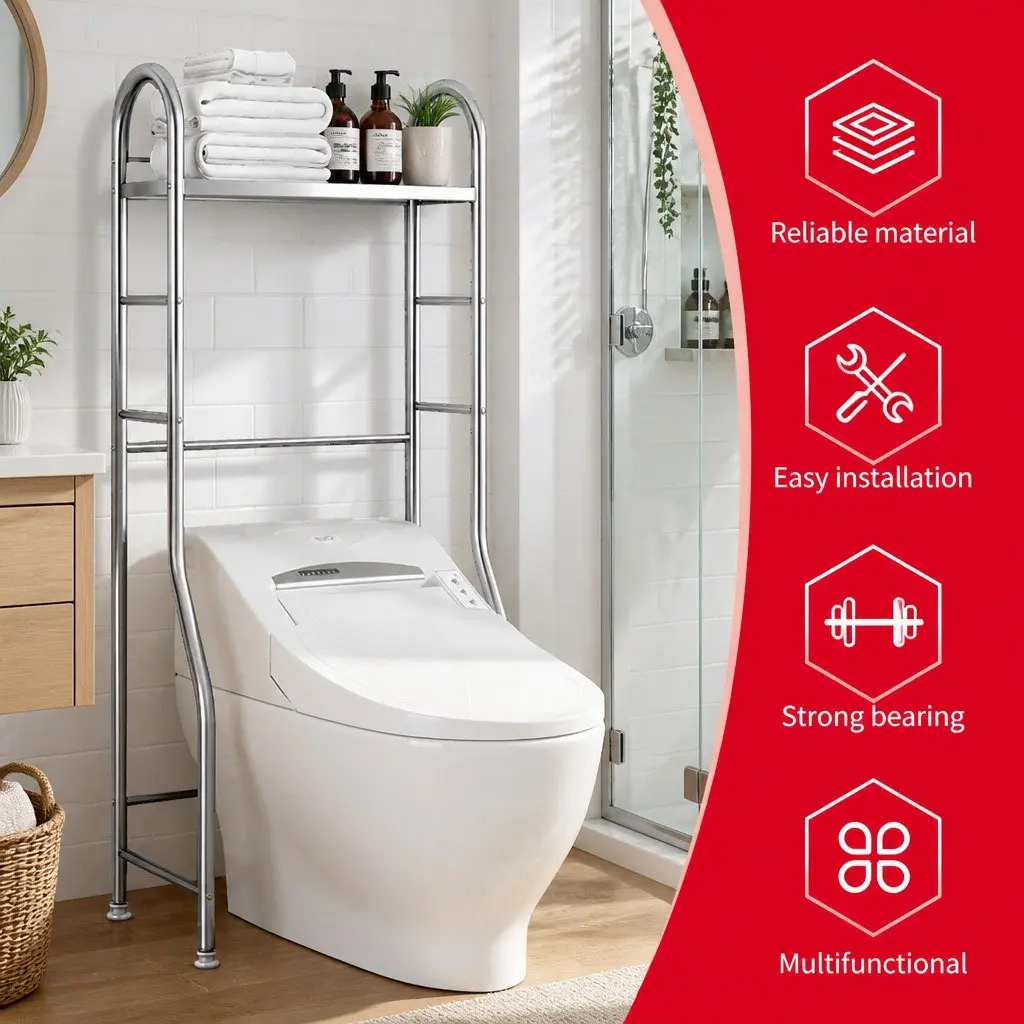 Storage Rack Silver 110x48x25cm Stainless Steel Over Washer Toilet Organiser