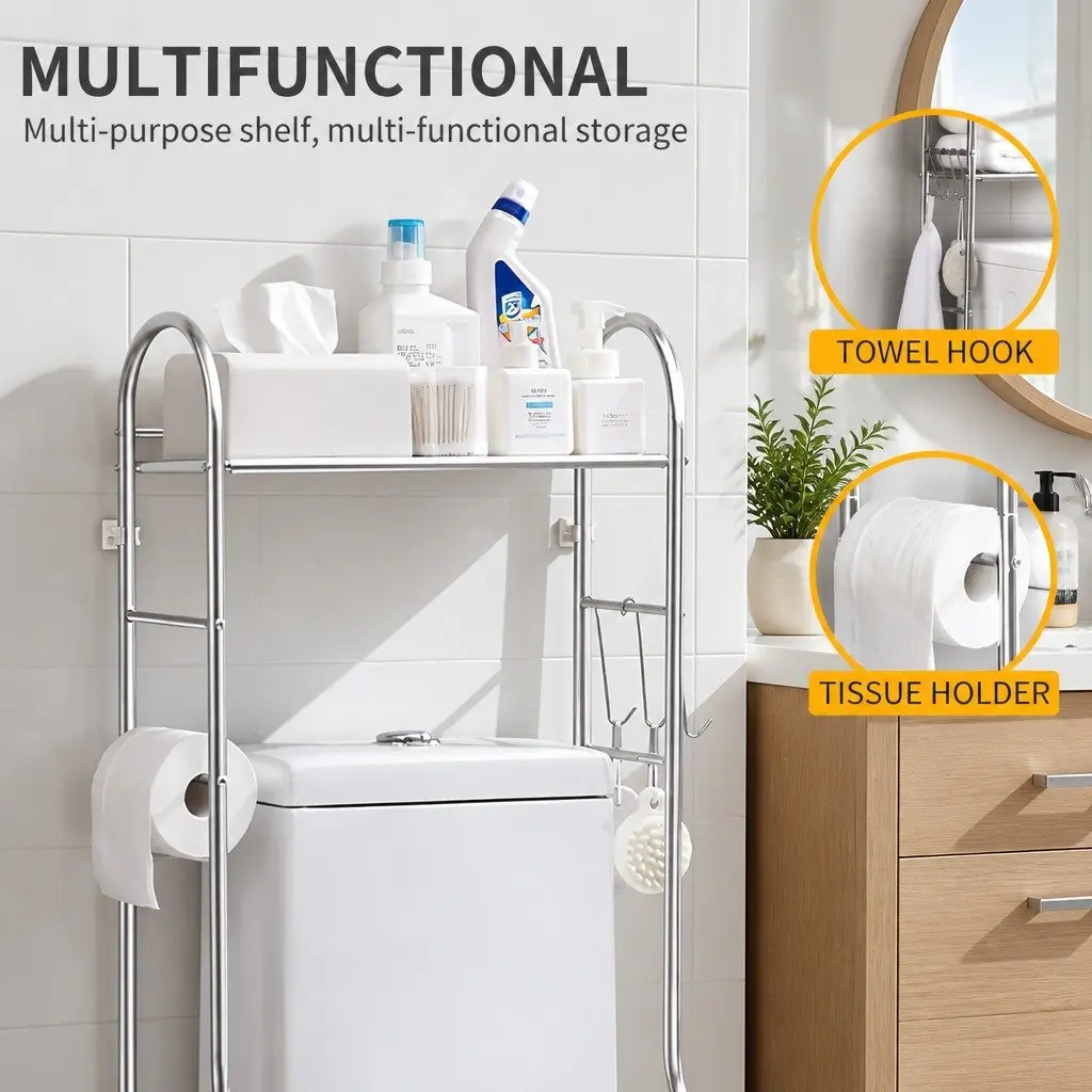 Storage Rack Silver 110x48x25cm Stainless Steel Over Washer Toilet Organiser