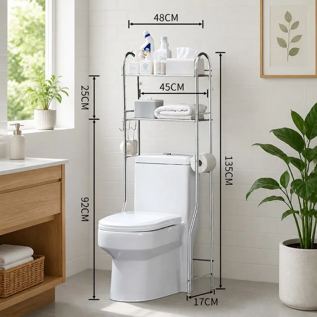 Storage Rack Silver 135x48x25cm 2-Tier Bathroom Shelf Unit Organizer Stand Shelving