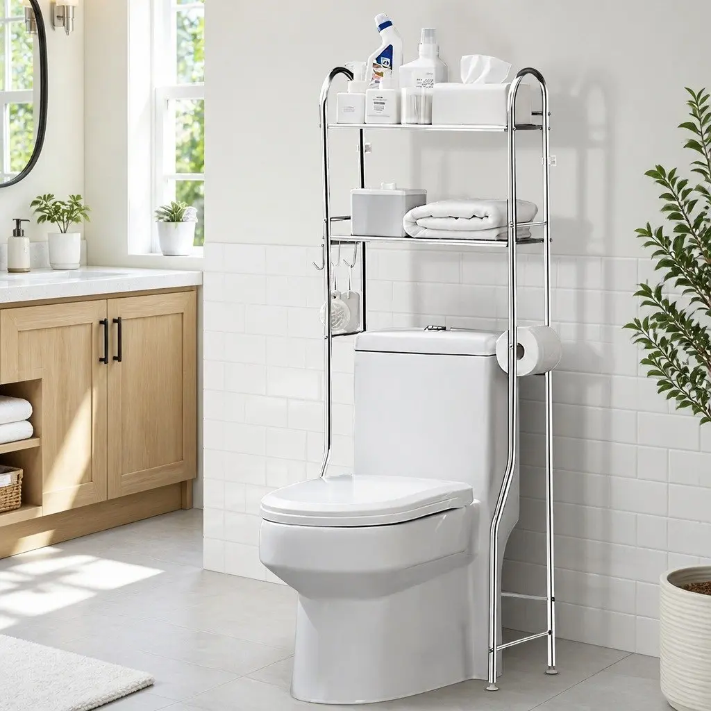 Storage Rack Silver 135x48x25cm 2-Tier Bathroom Shelf Unit Organizer Stand Shelving