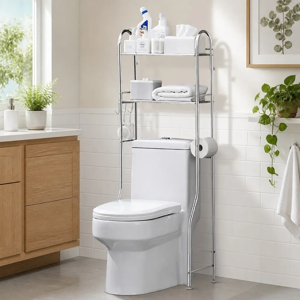 Storage Rack Silver 135x48x25cm 2-Tier Bathroom Shelf Unit Organizer Stand Shelving