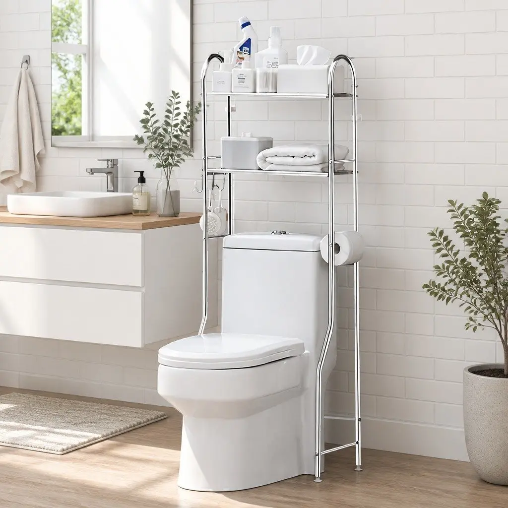 Storage Rack Silver 135x48x25cm 2-Tier Bathroom Shelf Unit Organizer Stand Shelving