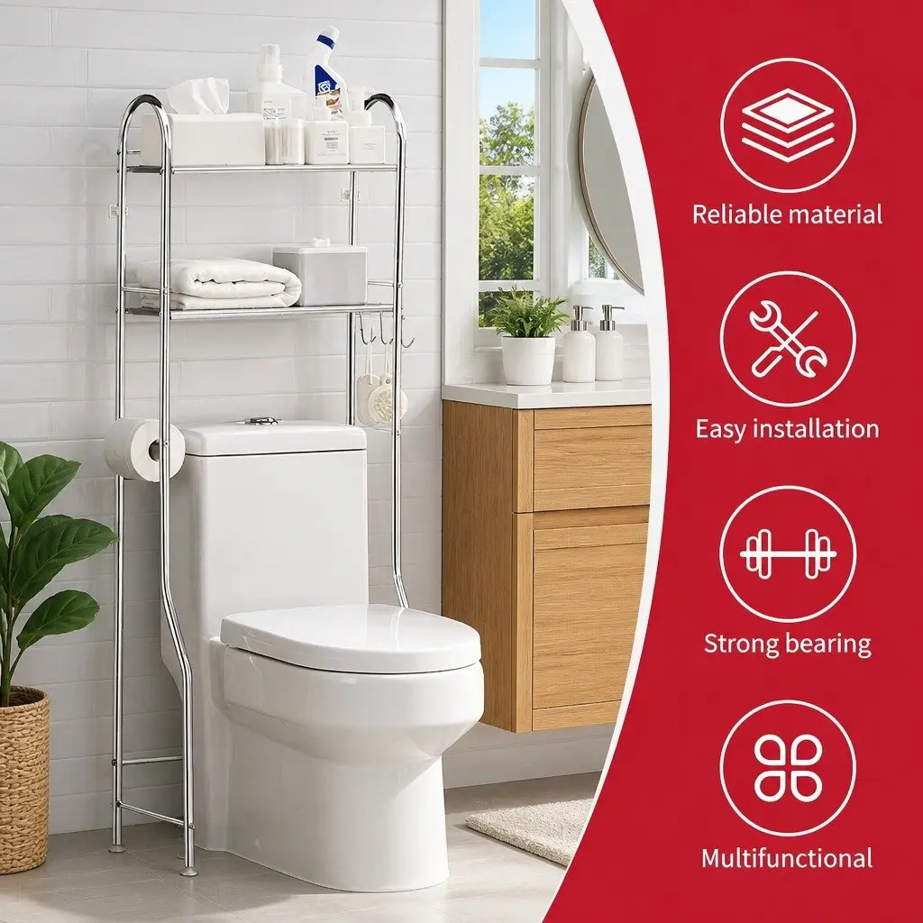 Storage Rack Silver 135x48x25cm 2-Tier Bathroom Shelf Unit Organizer Stand Shelving