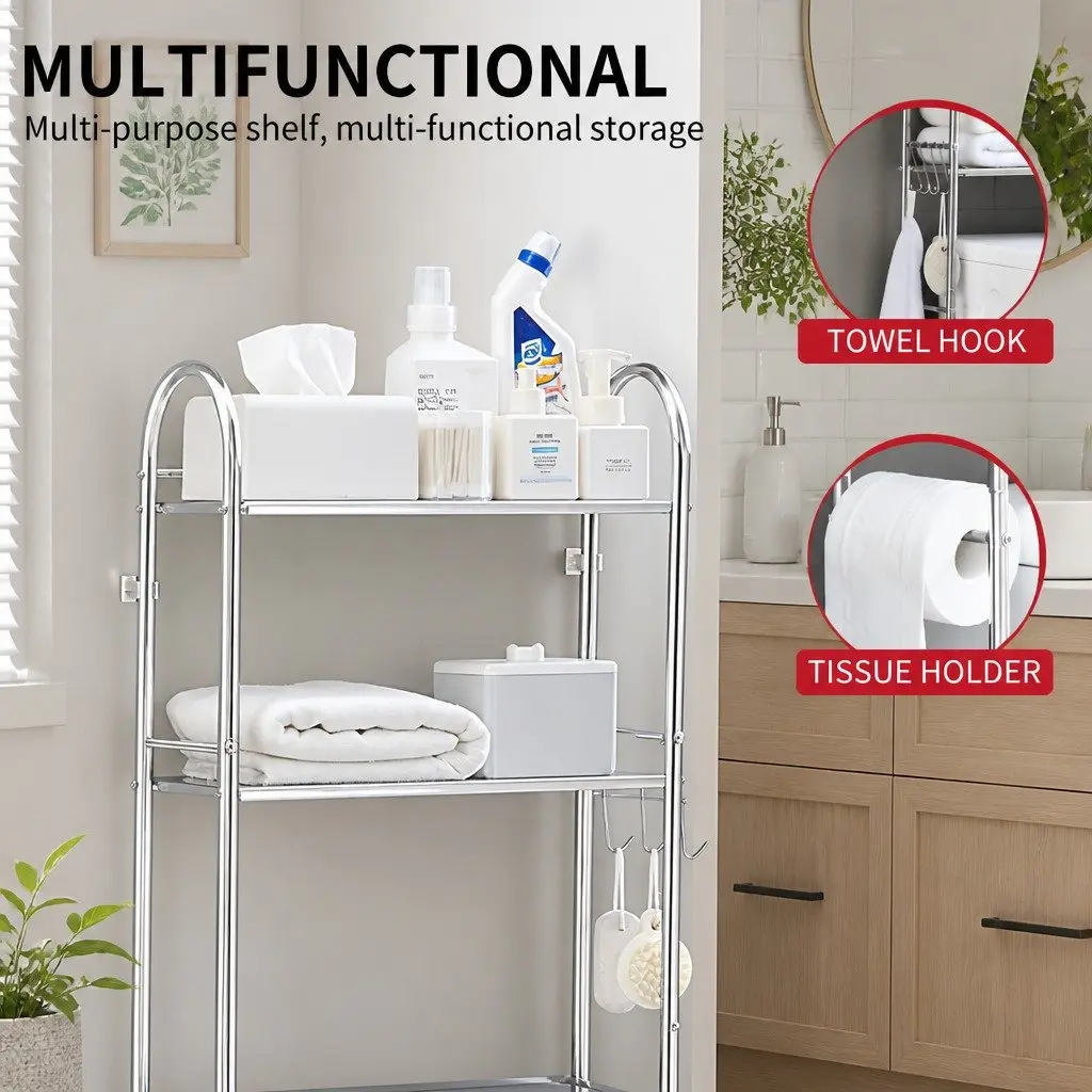 Storage Rack Silver 135x48x25cm 2-Tier Bathroom Shelf Unit Organizer Stand Shelving