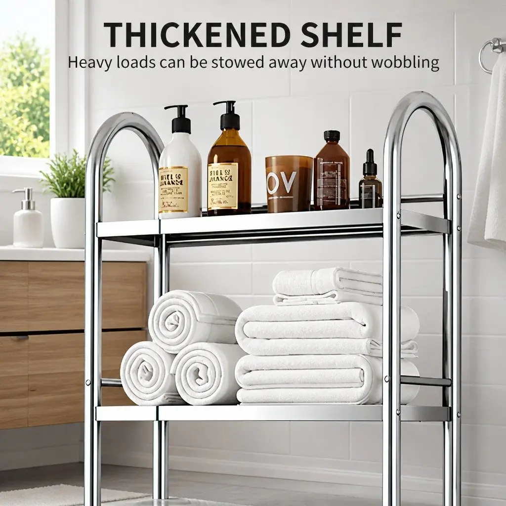 Storage Rack Silver 135x48x25cm 2-Tier Bathroom Shelf Unit Organizer Stand Shelving