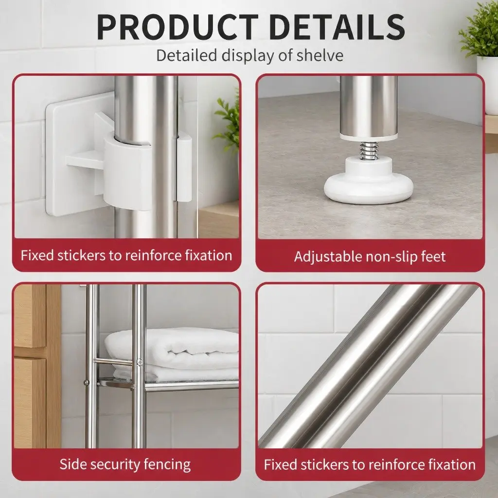 Storage Rack Silver 135x48x25cm 2-Tier Bathroom Shelf Unit Organizer Stand Shelving