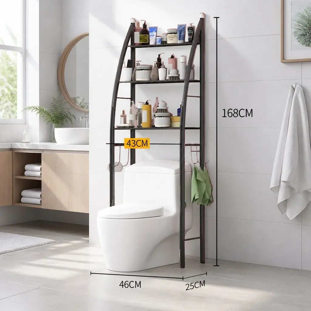 Bathroom Storage Rack Black 3 Layers Waterproof Easy to Clean