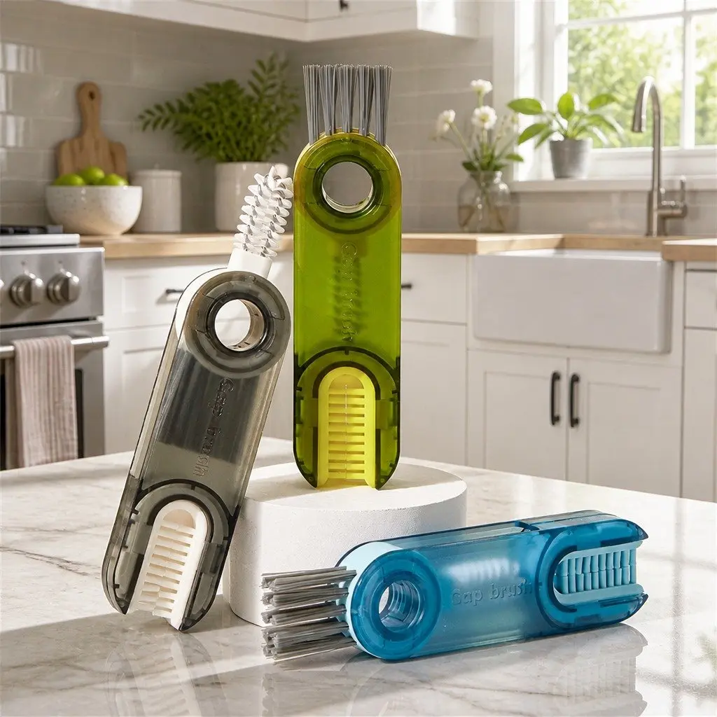 Cup Cleaning Brush Set Grey Blue Green Multi-Purpose Three-in-One Tool for Bottles Sinks and Hard-to-Reach Areas