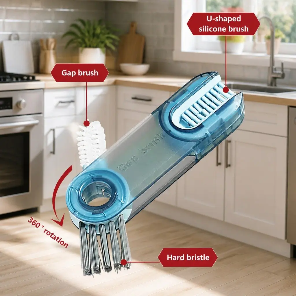 Cup Cleaning Brush Set Grey Blue Green Multi-Purpose Three-in-One Tool for Bottles Sinks and Hard-to-Reach Areas