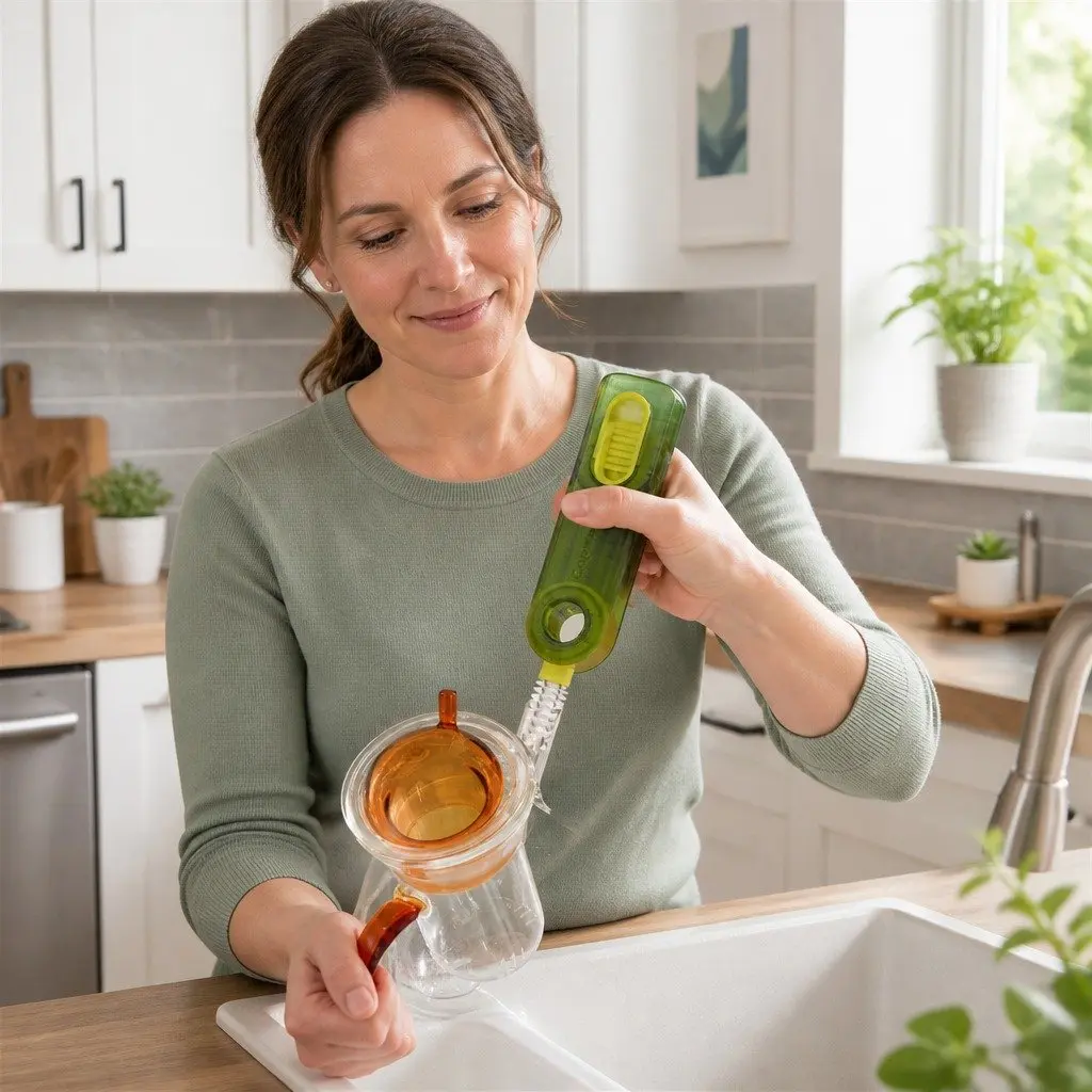 Cup Cleaning Brush Set Grey Blue Green Multi-Purpose Three-in-One Tool for Bottles Sinks and Hard-to-Reach Areas