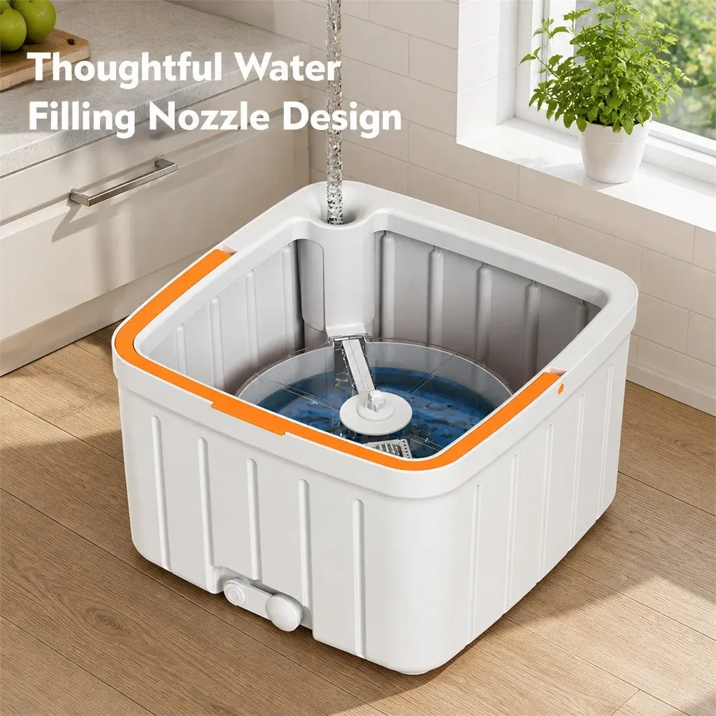 Rotary Flat Mop Orange White 102x18x23cm Hand-Wash-Free Sewage Separation Cleaning System