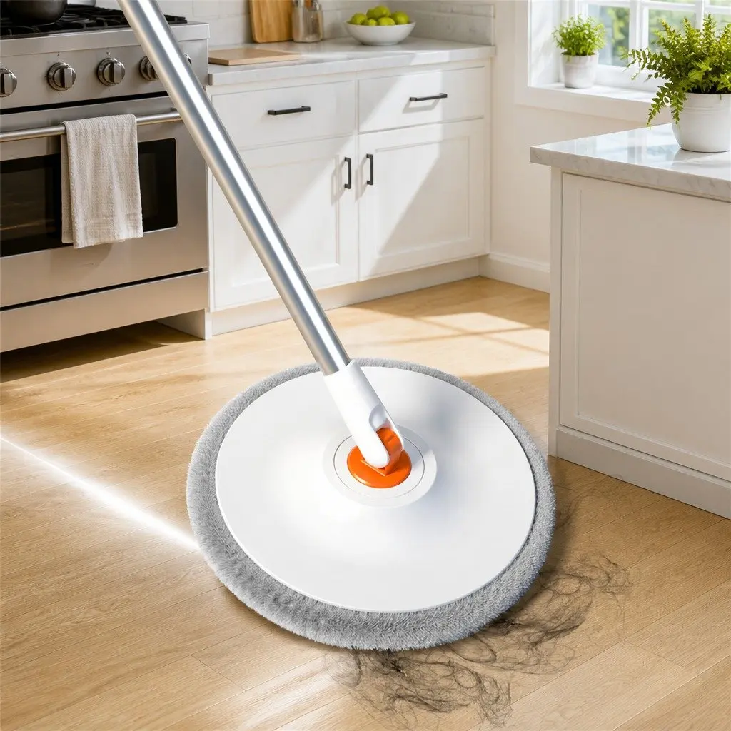 Rotary Flat Mop Orange White 102x18x23cm Hand-Wash-Free Sewage Separation Cleaning System