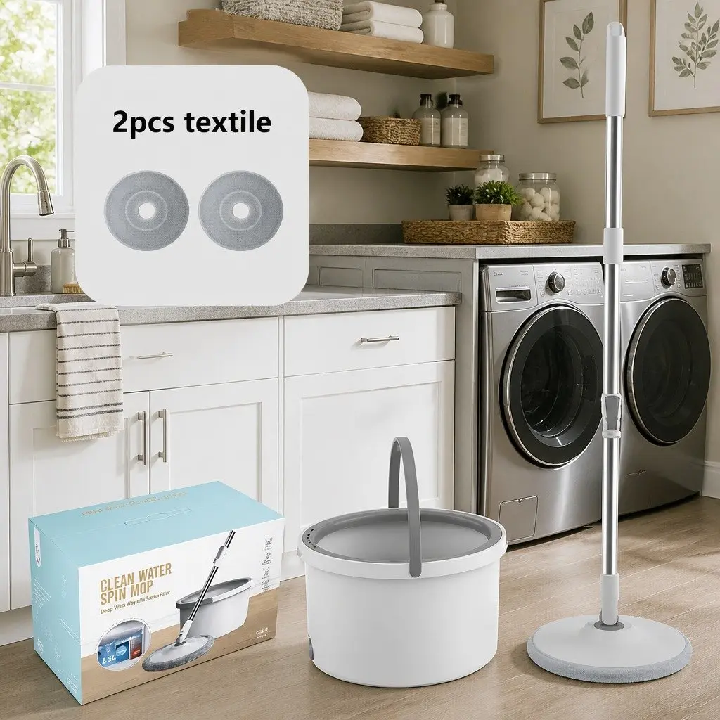 Flat Mop Grey White 102x18x23cm Rotary Hand-Wash-Free Sewage Separation Cleaning