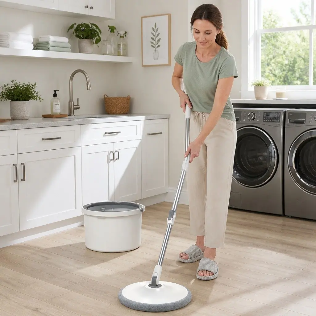 Flat Mop Grey White 102x18x23cm Rotary Hand-Wash-Free Sewage Separation Cleaning