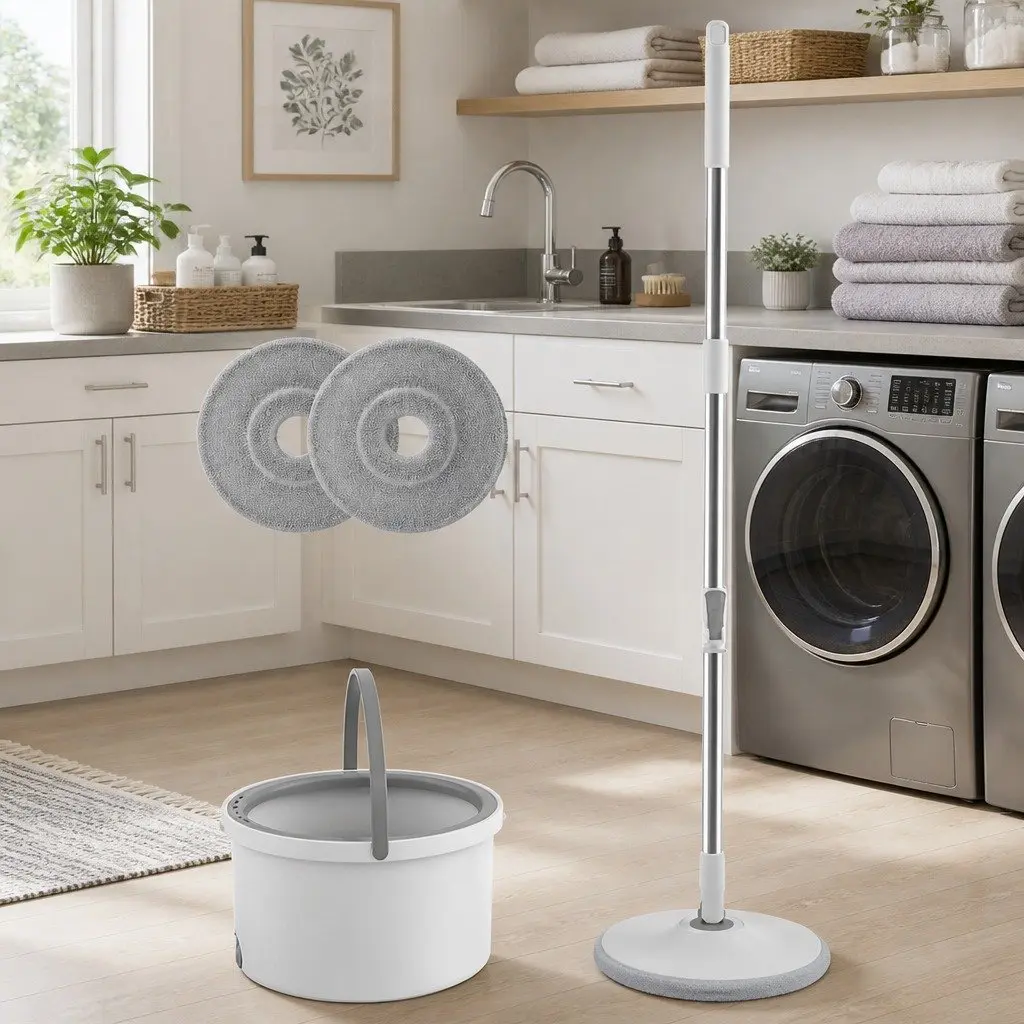 Flat Mop Grey White 102x18x23cm Rotary Hand-Wash-Free Sewage Separation Cleaning