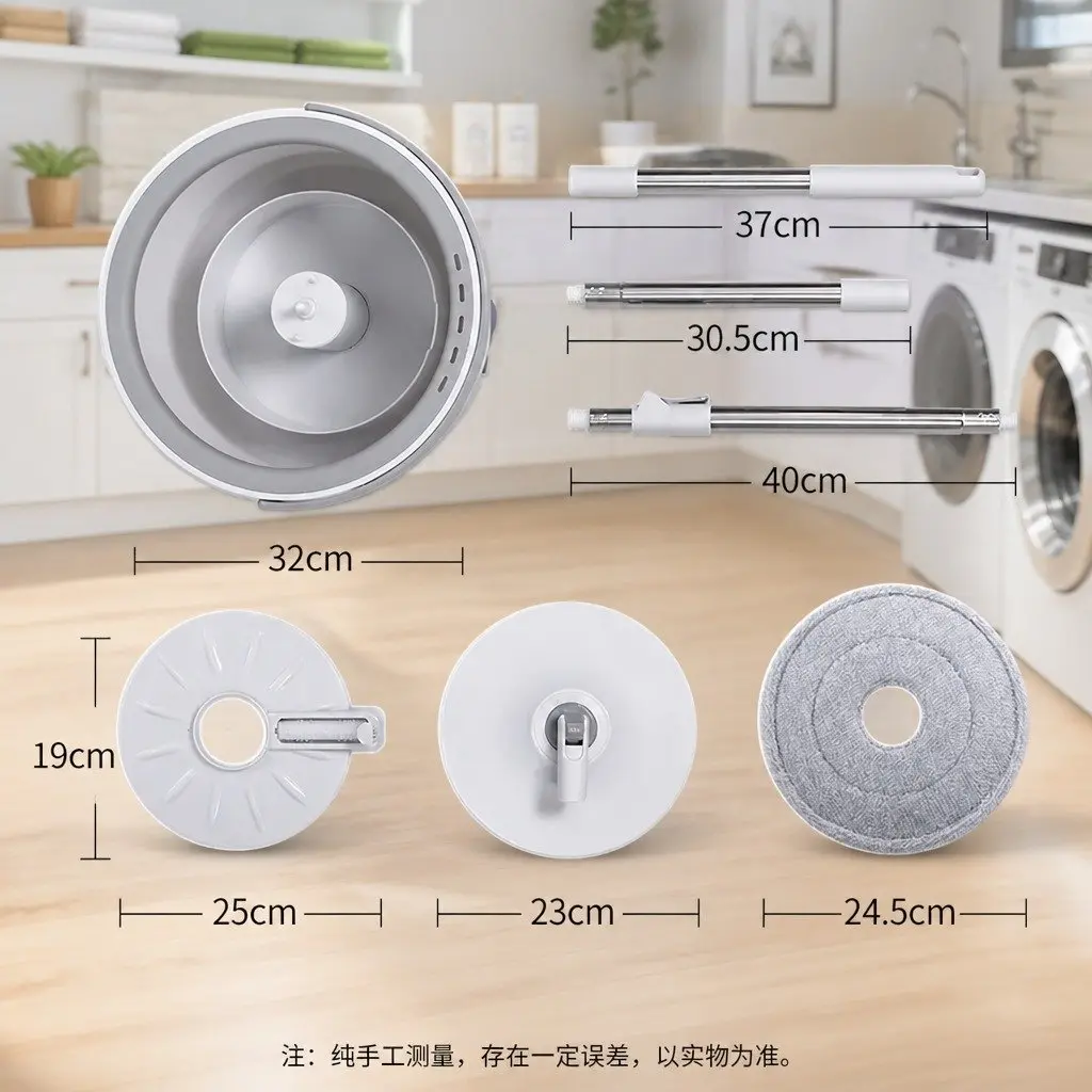 Flat Mop Grey White 102x18x23cm Rotary Hand-Wash-Free Sewage Separation Cleaning