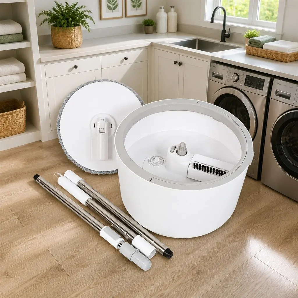 Flat Mop Grey White 102x18x23cm Rotary Hand-Wash-Free Sewage Separation Cleaning