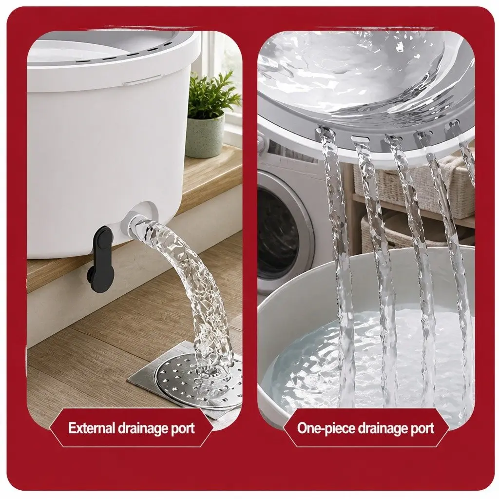 Flat Mop Grey White 102x18x23cm Rotary Hand-Wash-Free Sewage Separation Cleaning