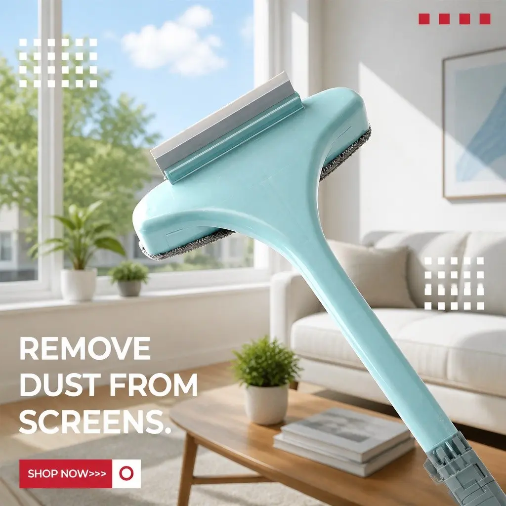 Double Sided Window Cleaner Brush Pink Multifunctional Cleaning Tool
