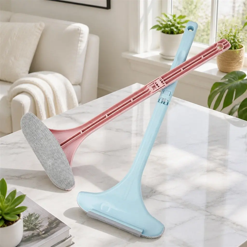 Double Sided Window Cleaner Brush Pink Multifunctional Cleaning Tool