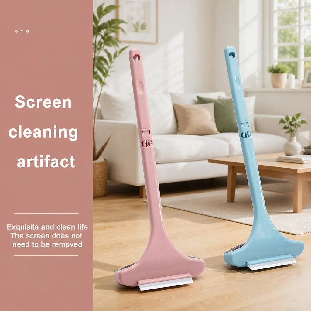 Double Sided Window Cleaner Brush Pink Multifunctional Cleaning Tool