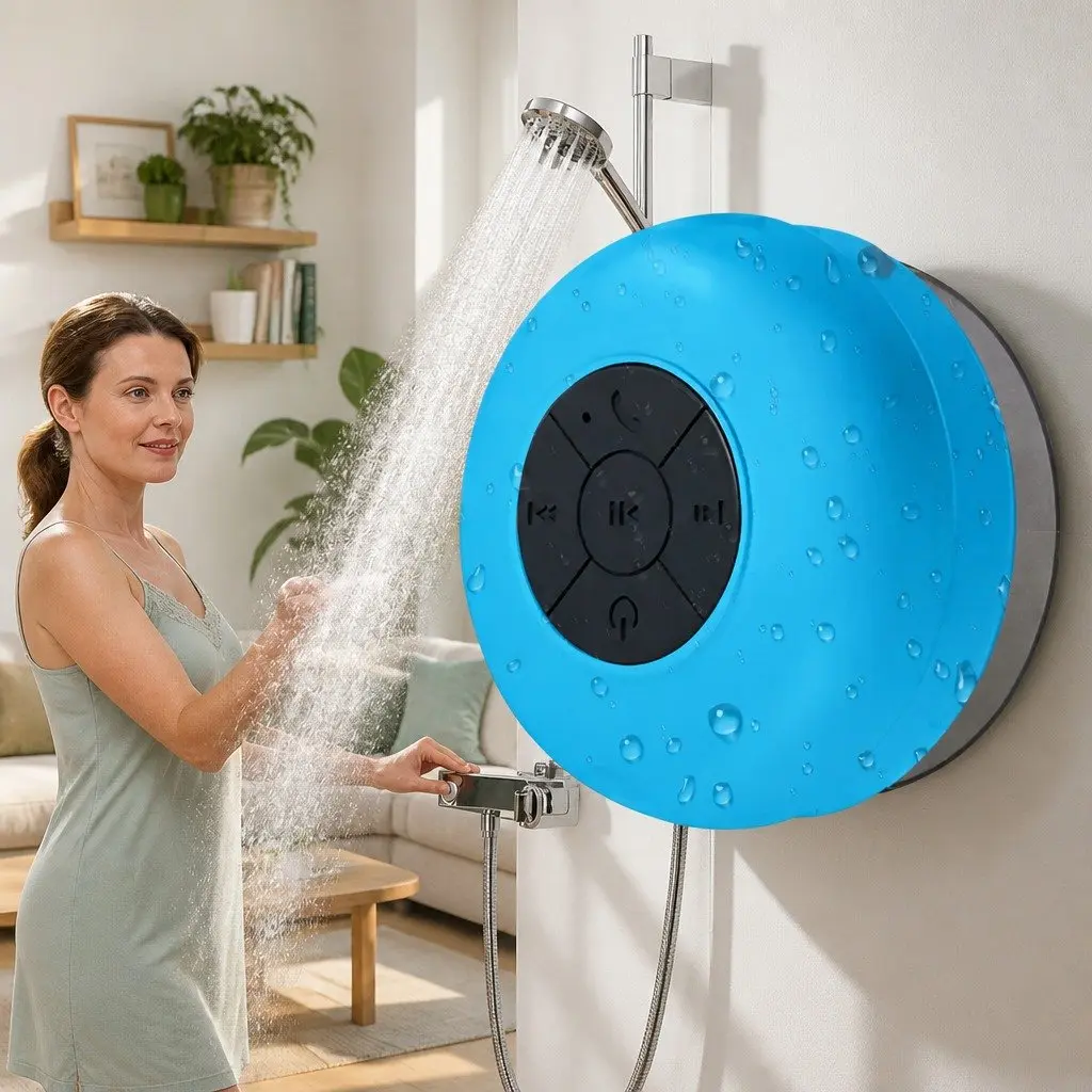 Portable Bluetooth Speaker Blue Waterproof Suction Cup Hands-Free