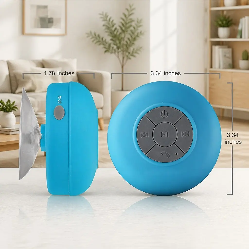 Portable Bluetooth Speaker Blue Waterproof Suction Cup Hands-Free