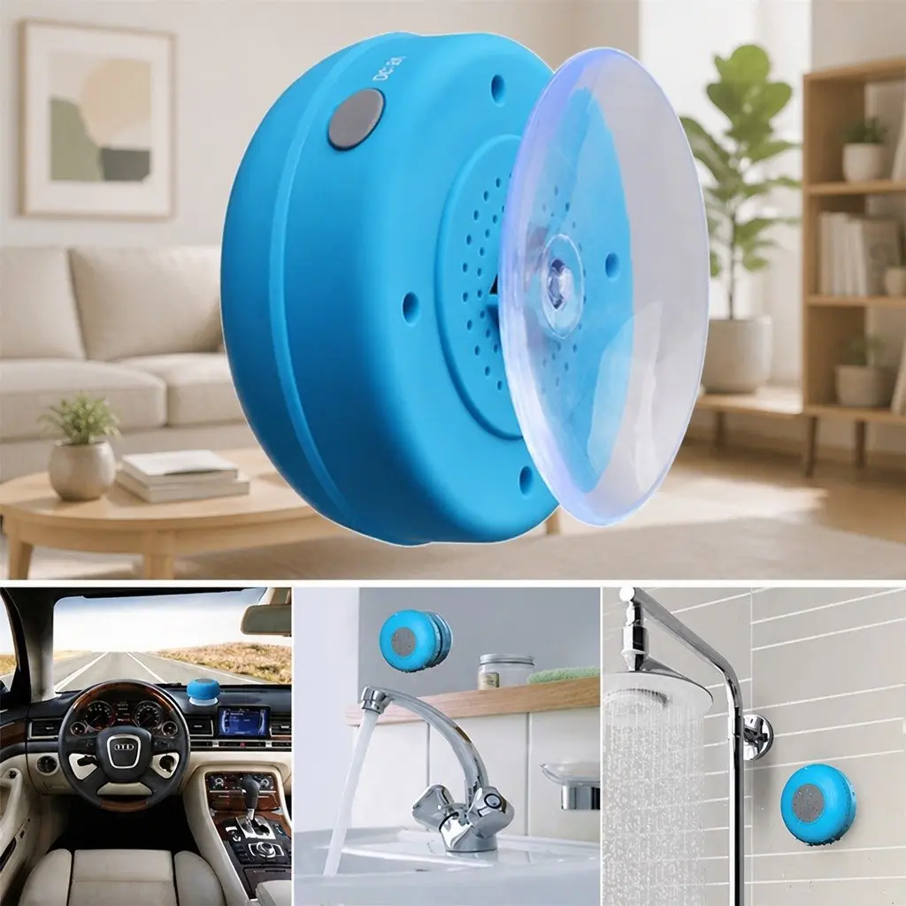 Portable Bluetooth Speaker Blue Waterproof Suction Cup Hands-Free