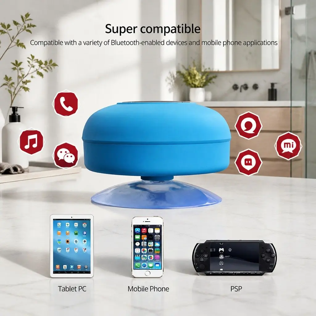 Portable Bluetooth Speaker Red Mini Suction Cup Waterproof Hands-Free