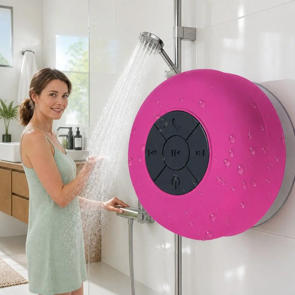 Portable Bluetooth Speaker Red Mini Suction Cup Waterproof Hands-Free