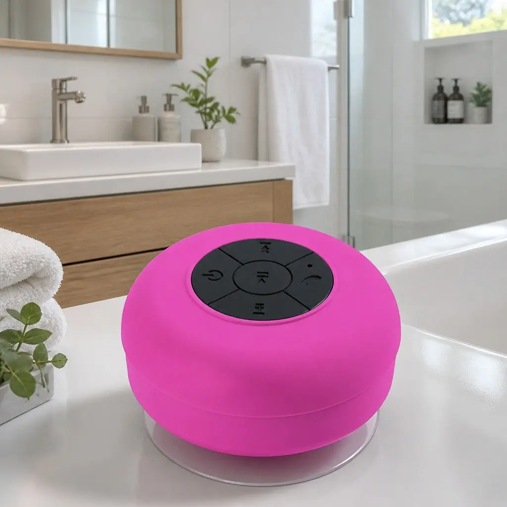 Portable Bluetooth Speaker Red Mini Suction Cup Waterproof Hands-Free